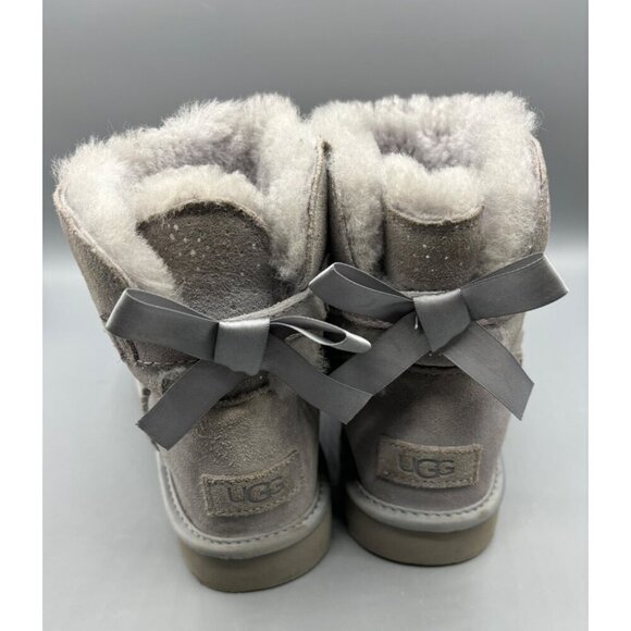 UGG Mini Bailey Bow Gray Sparkle Shearling Bow Boot 6 Womens Winter Suede - Picture 2 of 8